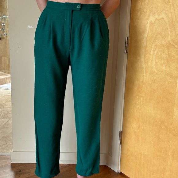 Vintage Bellissima 100% Wool Emerald Green High Waisted Straight Leg Trousers - Picture 3 of 8